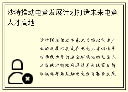 沙特推动电竞发展计划打造未来电竞人才高地