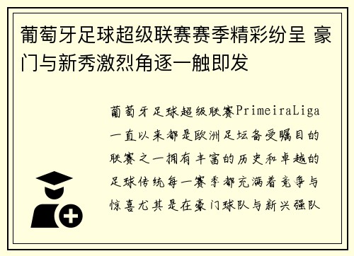 葡萄牙足球超级联赛赛季精彩纷呈 豪门与新秀激烈角逐一触即发